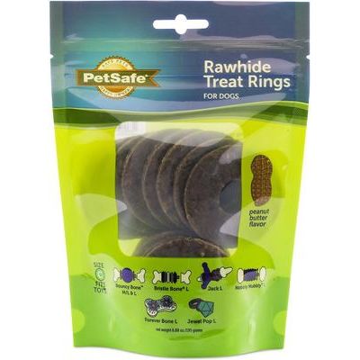 Golosinas para perros Busy Buddy Natural Rawhide Peanut Butter Rings, tamaño C