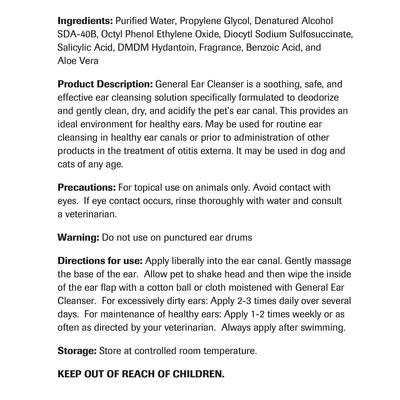 Limpiador de oídos general para perros y gatos, botella de 8 onzas líquidas