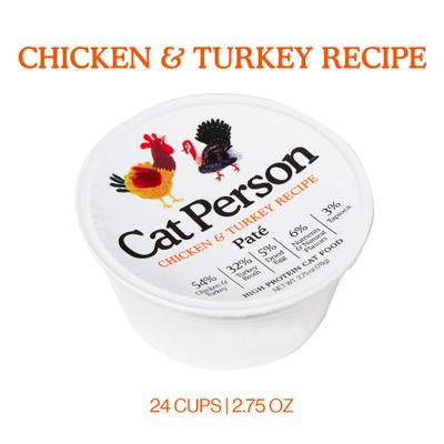 Comida húmeda para gatos Cat Person de Weruva, paté de pollo y pavo sin cereales, taza de 2,75 oz, caja de 24