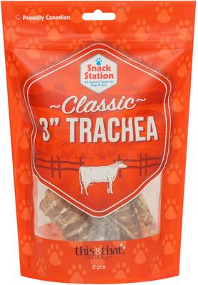 Snack Station 3-inch Beef Trachea Single Ingredient Dehydrated Dog Treats, 6 count