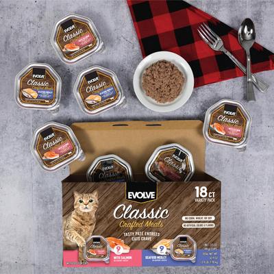Classic Crafted Meals Salmon & Seafood Medley Recipe Variety Pack Pate Wet Cat Food, 3.5-oz can, case of 18