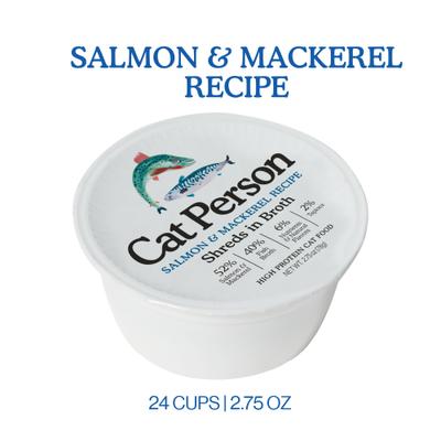 Comida húmeda para gatos sin cereales Cat Person de Weruva Salmon & Mackerel Shreds in Broth, 2.75 oz (caja de 24)