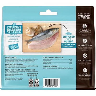 Receta de tiras de cecina natural premium para perros Wisdom, deshidratadas al aire, con bagre, almejas y sardinas, bolsa de 113 g