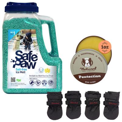 Bundle: Winter Paw Protection Starter Kit - Safe Paw Ice Melter, Natural Dog Company Paw Protector Balm, Ultra Dog Boots, Small