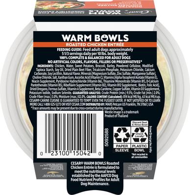 Warm Bowls Roasted Chicken Entree Shredded Wet Dog Food Trays, 2.7-oz tray, case of 10