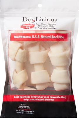 Golosinas para perros DogLicious de hueso de cuero crudo de 4 pulgadas, 5 unidades