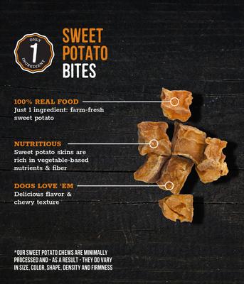 Bocados de batata, premios para perros 100 % naturales de un solo ingrediente, 16 oz