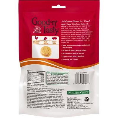 Galletas crujientes para perros con triple sabor, queso, pollo y cerdo, tamaño bocado, bolsa de 250 g