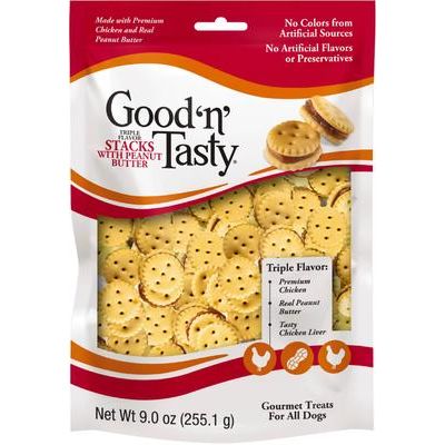 Galletas crujientes para perros con triple sabor, queso, pollo y cerdo, tamaño bocado, bolsa de 250 g