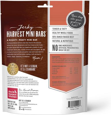 Minibarritas de carne de res con zanahorias y manzanas Jerky Harvest, premios para perros (bolsa de 113 g)