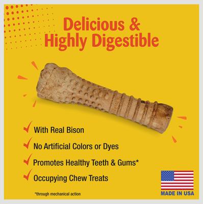 Nubz WILD Natural Long Lasting Edible Bison Flavor Dog Chews, X-Large