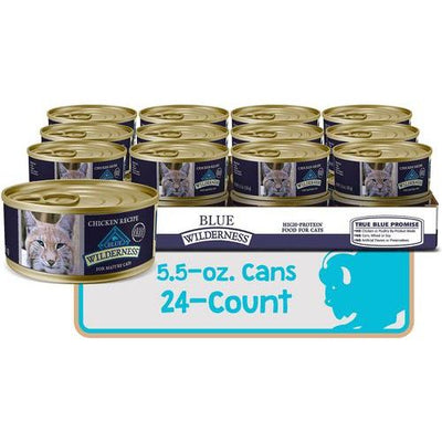 Alimento húmedo para gatos Wilderness Adult 7+ con receta de pollo, alto en proteínas y sin cereales, lata de 5.5 oz, caja de 24