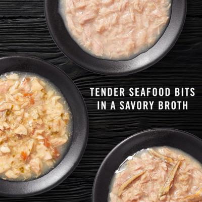 Bundle: Fancy Feast Flaked Fish & Shrimp Feast Canned Food + American Journey Landmark Broths Seafood Variety Pack Wet Cat Food Complement Pouches