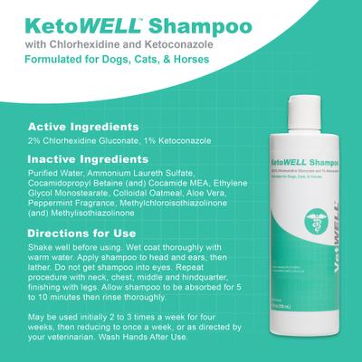 Champú medicado para perros y gatos con aroma a avena, aloe y menta, con clorhexidina y ketoconazol para infecciones de la piel, crecimientos, abrasiones, acné y puntos calientes, 355 ml