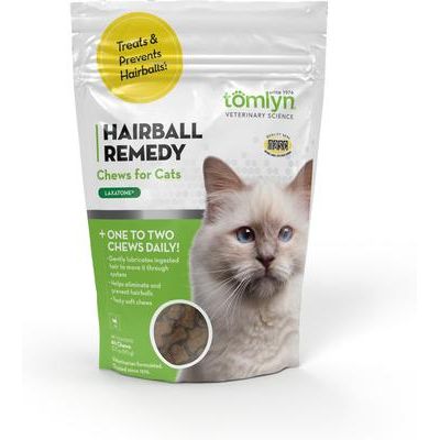 Tomlyn, Laxatone Hairball Remedy Chews, Psyllium + Biotin + Zinc + Omega-3, sabor Pollo, 60 masticables.