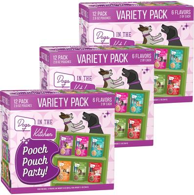 Dogs in the Kitchen Pooch Pouch Party! Variety Pack Grain-Free Dog Food Pouches, 2.8-oz Pouches, 12 count