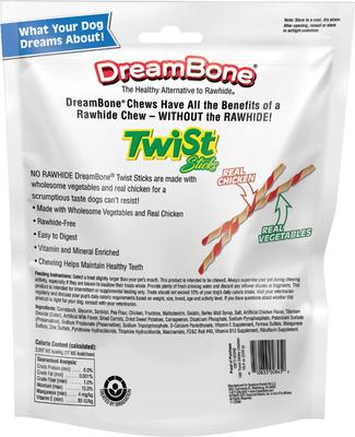 Twist Sticks 100 unidades, golosinas masticables sin cuero crudo para perros con pollo real, 100 unidades