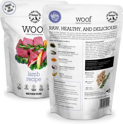 Premios liofilizados para perros Woof Lamb Recipe sin cereales, bolsa de 50 g