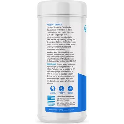 Toallitas limpiadoras avanzadas Oticbliss con aloe vera y control de olores, eliminan la suciedad y la cera de los oídos de perros y gatos (60 unidades)