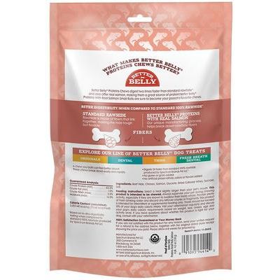 Rollitos de proteína con salmón real, golosina masticable de cuero crudo altamente digestible para perros, tamaño pequeño, 6 unidades