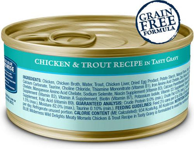 Wilderness Wild Delights Meaty Morsels Chicken & Trout Recipe in Tasty Gravy High-Protein Grain-Free Wet Cat Food, 3-oz can, 24 count