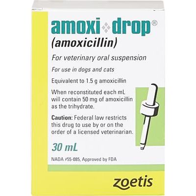 Amoxi-Drop (amoxicilina) en polvo para suspensión oral para perros y gatos, 50 mg, 15 ml