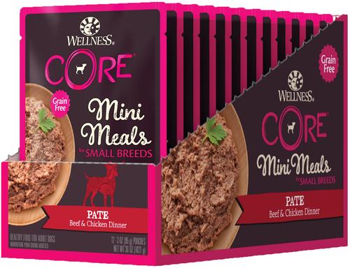 CORE Grain-Free Small Breed Mini Meals Beef & Chicken Pate Dog Food Pouches, 3-oz, case of 12