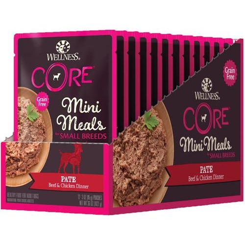 CORE Grain-Free Small Breed Mini Meals Beef & Chicken Pate Dog Food Pouches, 3-oz, case of 12