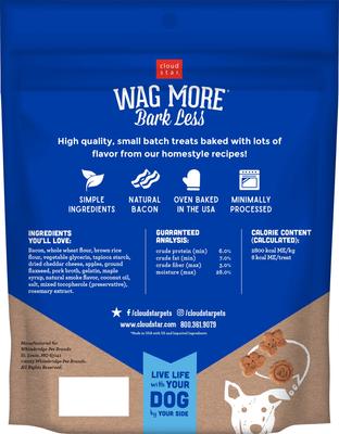 Golosinas masticables suaves para perros Wag More Bark Less con tocino, queso y manzanas, bolsa de 6 oz