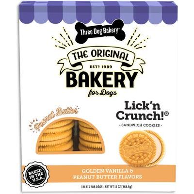Galletas sándwich doradas y de vainilla Lick'n Crunch para perros, caja de 13 oz