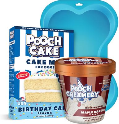 Basic Starter Plus Birthday Cake Mix with Cake Mold Kit & Pooch Creamery Maple Bacon Ice Cream Dog Birthday Cake, 10-oz box
