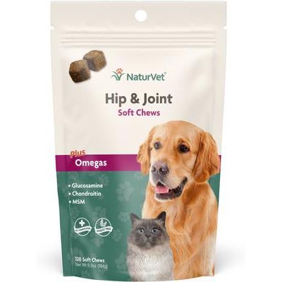 NaturVet, Hip & Joint Soft Chews, apoyo articular para perros y gatos, 120 masticables