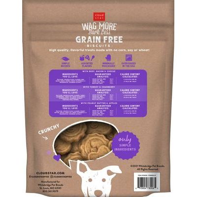 Golosinas crujientes para perros Wag More Bark Less sin cereales, sabores variados, bolsa de 2.5 lb
