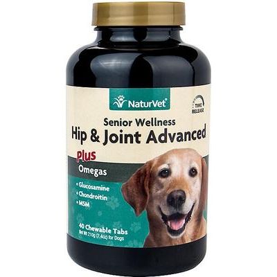NaturVet, Senior Hip & Joint, glucosamina, MSM y condroitina para articulaciones de perros mayores, tabletas 40/90 y masticables 120 unidades