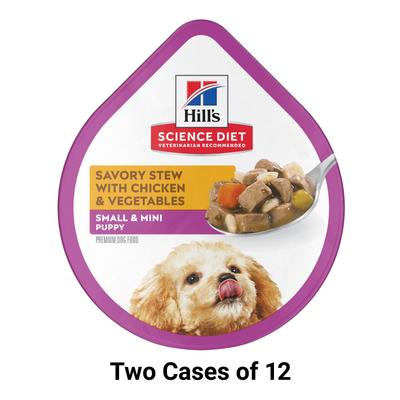Bandejas de alimento húmedo para cachorros de razas pequeñas y mini, estofado sabroso de pollo y verduras, 3.5 oz, 12 unidades