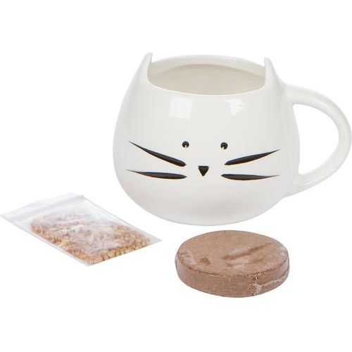 Kit de cultivo de césped orgánico para mascotas con macetero, color blanco