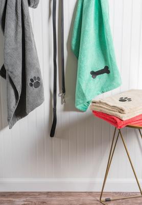 Embroidered Paw Dog & Cat Towel, Gray