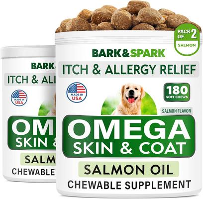 Allergy Relief & Itch Relief with Omega 3 Skin & Coat with Salmon Oil Chew Supplement for Dogs & Cats, 180 count
