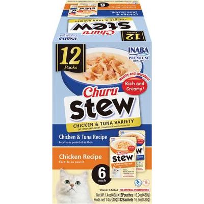 Premio para lamer para gatos Churu Stew Chicken, variedad de 1.4 oz, 12 unidades