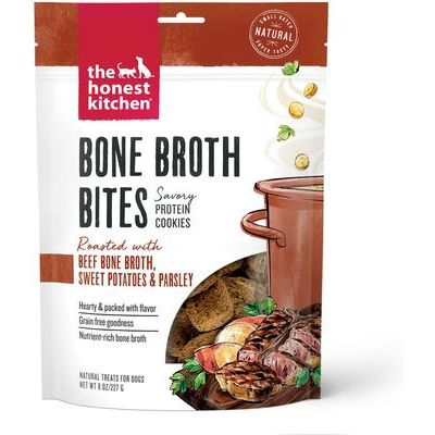 Bocados de caldo de hueso asados con caldo de hueso de res, batatas y perejil, golosinas para perros, bolsa de 8 oz