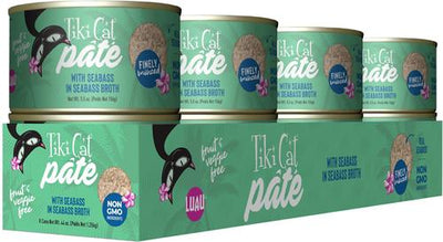 Comida húmeda para gatos Luau Seabass Pate, lata de 5.5 oz, caja de 8