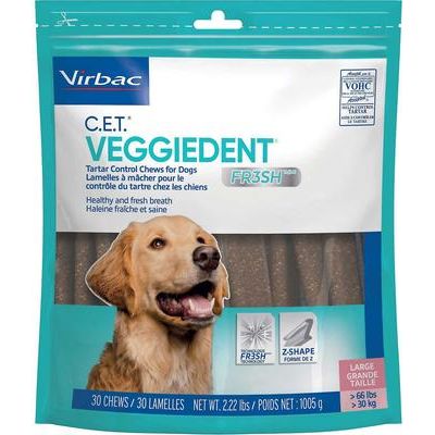 Paquete: Virbac C.E.T. VeggieDent Fr3sh - Masticables para perros para el control del sarro + Juguete masticable Benebone Multipack resistente