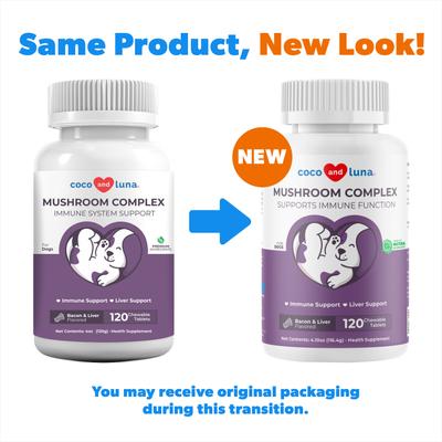 Complejo de hongos Coco and Luna, suplemento para el sistema inmunitario, sabor a tocino e hígado, 120 comprimidos masticables