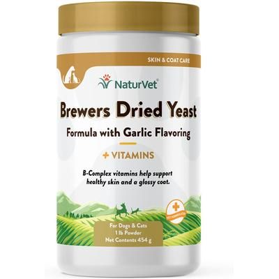 NaturVet, Brewers Dried Yeast with Vitamins Powder, levadura de cerveza en polvo con vitaminas B y C para perros y gatos, sabor ajo, 454 g / 1.81 kg