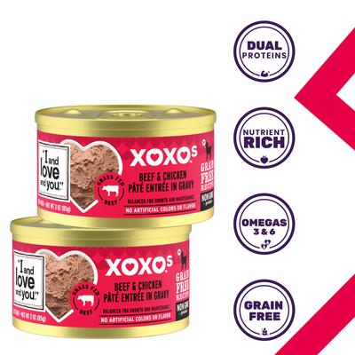 XOXO Beef & Chicken Pate Grain-Free Canned Cat Food, 3-oz can, case of 24