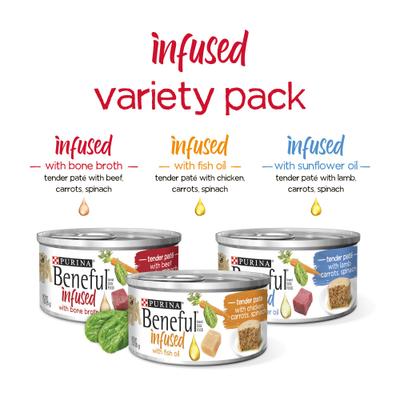 Infused Pate with Real Lamb, Chicken, Beef Variety Pack Wet Dog Food, 3-oz can, case of 24