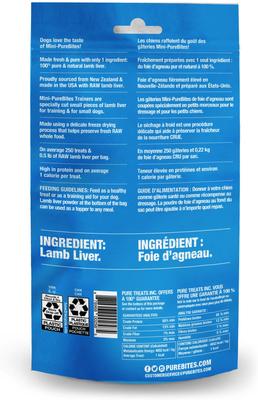 Mini-PureBites Trainers - Premios crudos liofilizados de hígado de cordero para perros, bolsa de 2.4 oz