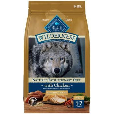 Alimento seco para perros adultos con peso saludable y alto contenido proteico con receta de pollo Wilderness, bolsa de 28 lb