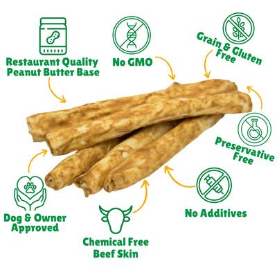 Masticables de cuero crudo con mantequilla de maní para perros grandes, 14 unidades