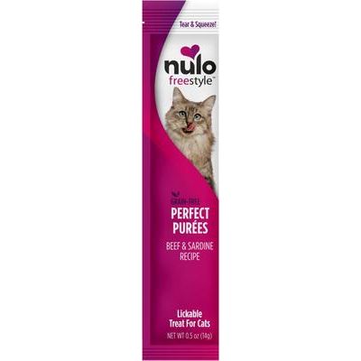 Nulo, FreeStyle Perfect Purées Beef & Sardine, premio cremoso con prebióticos para gatos, Res + Sardina, 14 g × 48 tubos